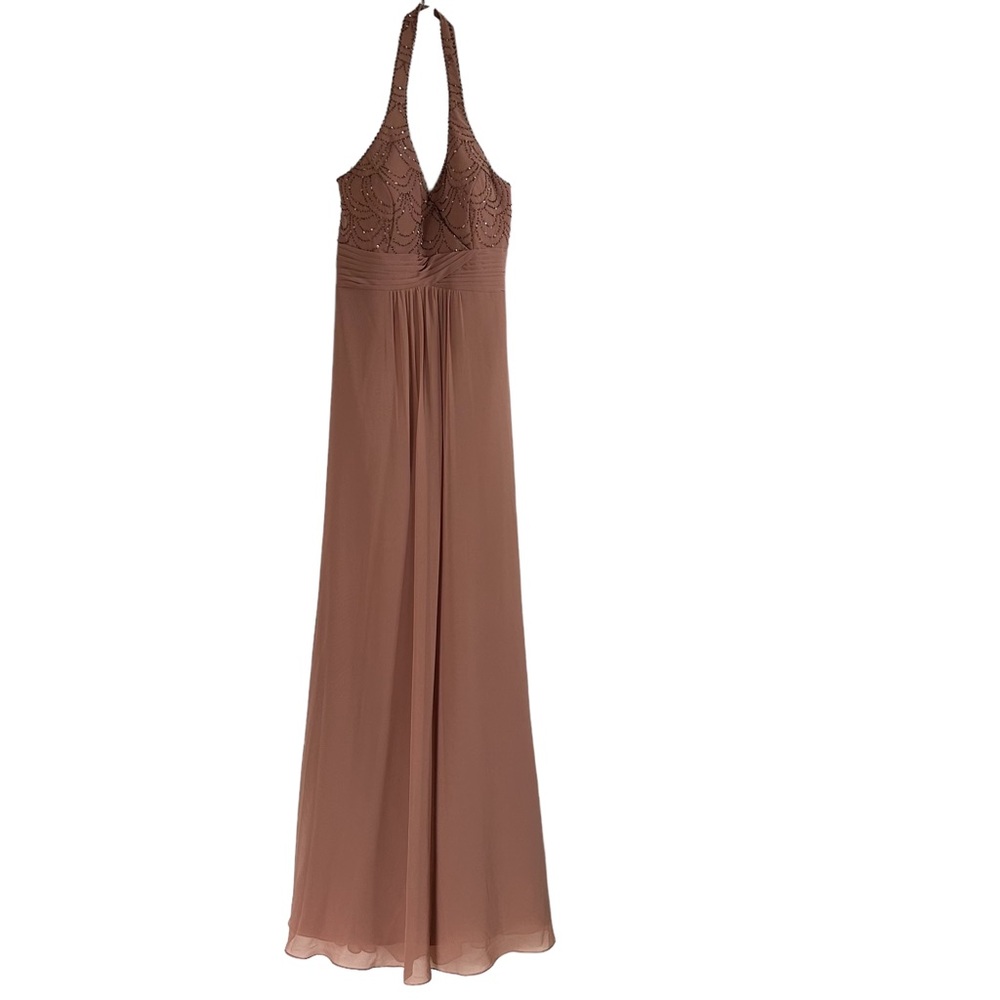 Adrianna Papell Beaded Chiffon Formal Bridesmaid Dress in Rosegold Size 10